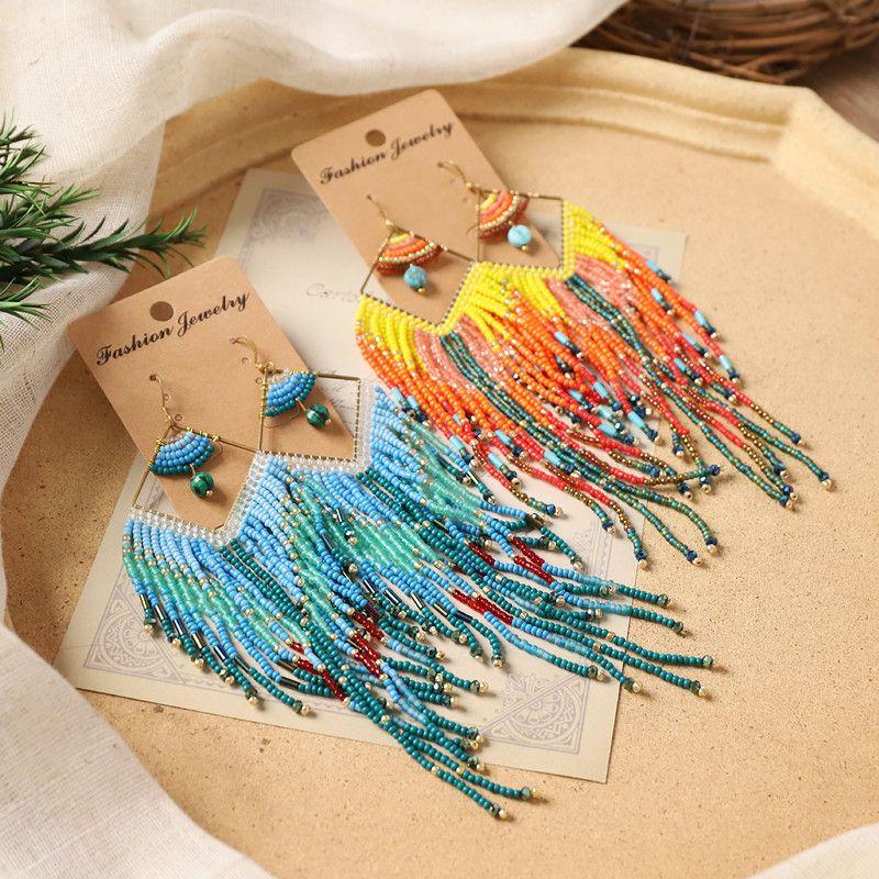 Original Bohemia Tassel Earrings Long Retro Ethnic Style Exotic Stylish Bead Fashion Holiday Earrings Women