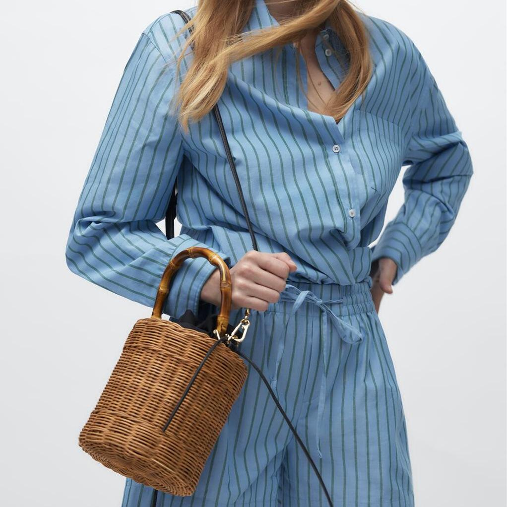 Bohemian Crossbody Bag with for Women Woven Straw Bucket Bags Female Rattan Wicker Bamboo Handle Beach Bags New