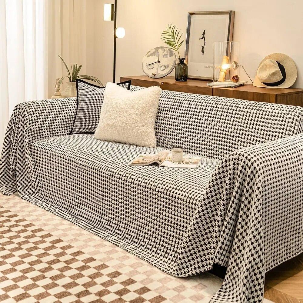 Chenille Sofa Cover for Kid, Couch Towel Cover, Furniture Protector with Non-slip Bottom, Retro Geometric Sofa Slipcover, Cat