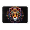 Psychedelic Tiger Head Doormat Black Background Printed Polyester Machine Washable Entrance Floor Mat