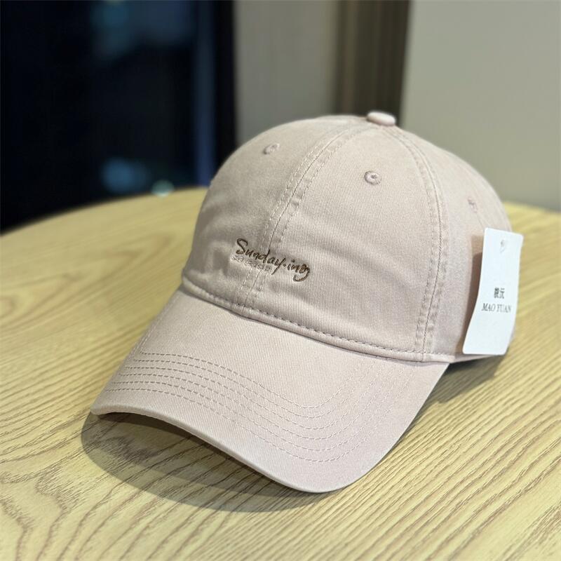 New simple washed letter embroidered baseball cap men's and women's versatile cap showing face small sunscreen cap hat