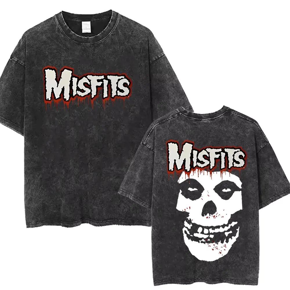 2026 Maglietta Vintage Lavata Hardcore Punk Misfits Grafica Scheletro Horror Magliette Oversize Casual Moda Uomo Donna