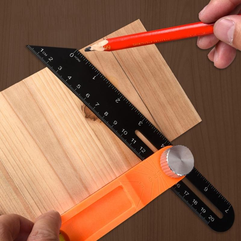 Quadratisches Messwerkzeug Schiebendes T-Winkelmesser Wasserwaage Lineal mit Libelle Winkelmesser