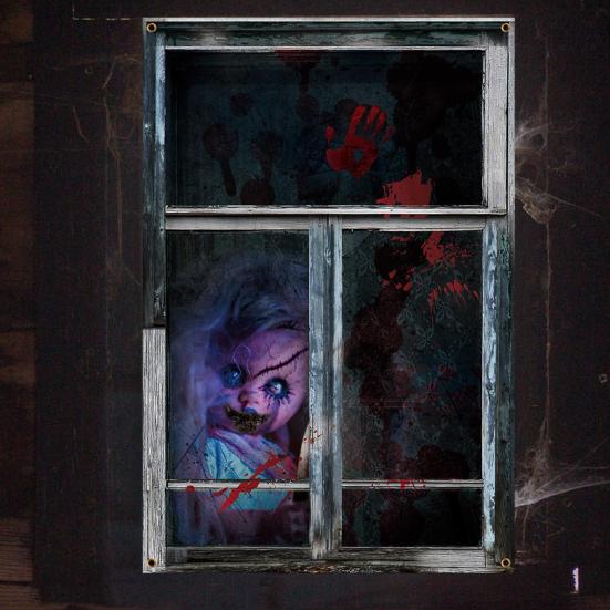 Halloween Vorhang Dekoration Blut Fenster Abdeckung Scary Halloween Fenster Silhouette Poster für Innen