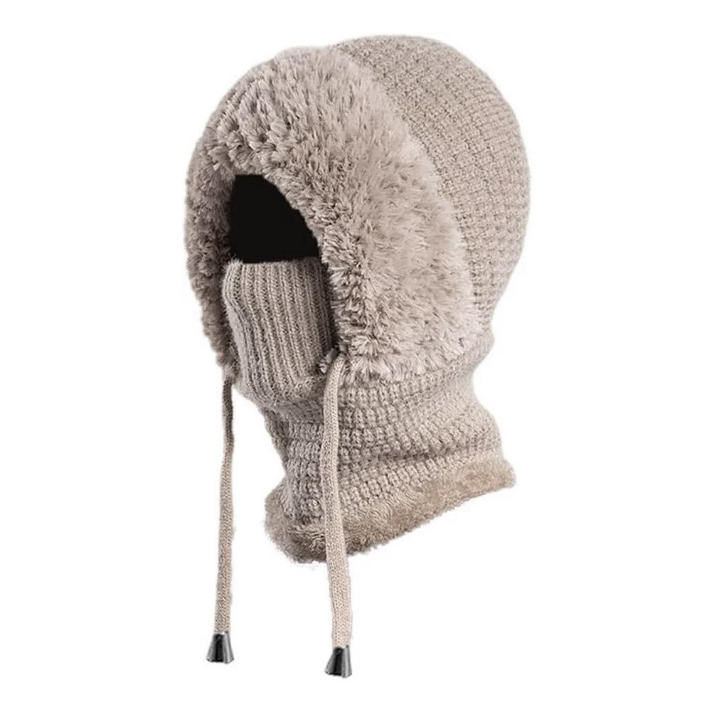 Winter Knitted Hat Ear Protection Balaclava Hat Fluffy Mask Neck Integrated Hooded Cap Outdoor Thickened Lady Hooded Cap NEW
