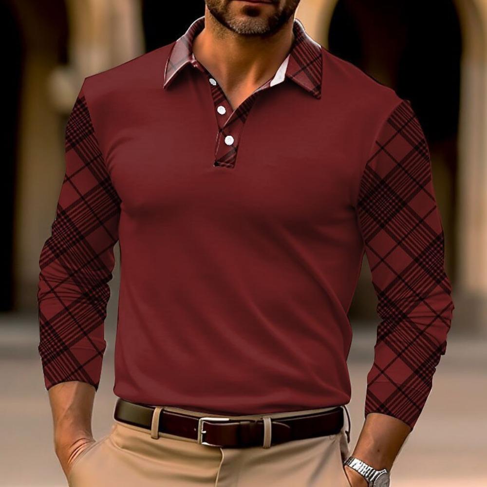 Fashion Men's Long Sleeve Polo Shirt Home Casual Comfortable Long Sleeve Button Down Top