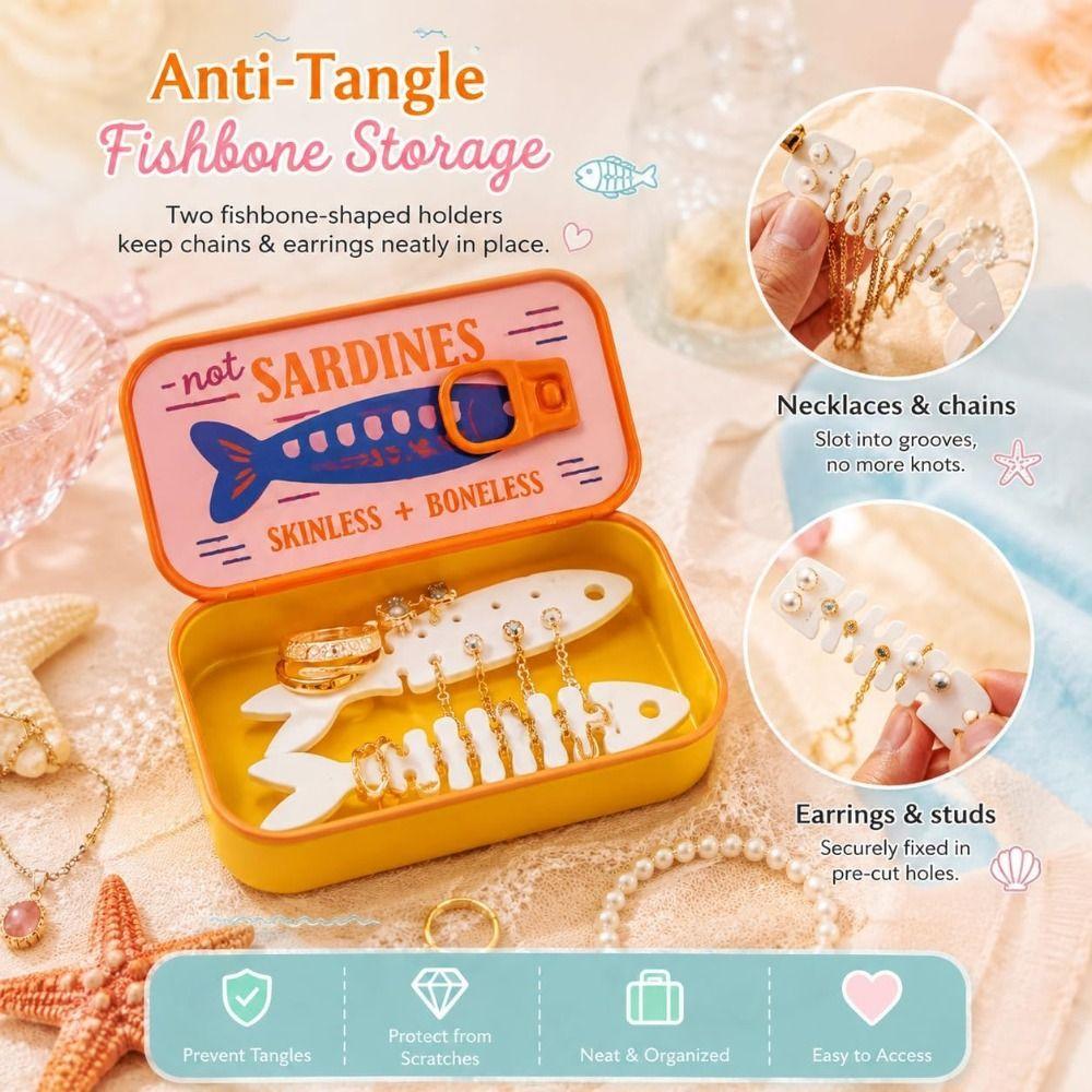 Fishbone Insert Sardine Jewelry Box Plastic Portable Jewelry Case Mini Jewelry Organizer  Daily Use