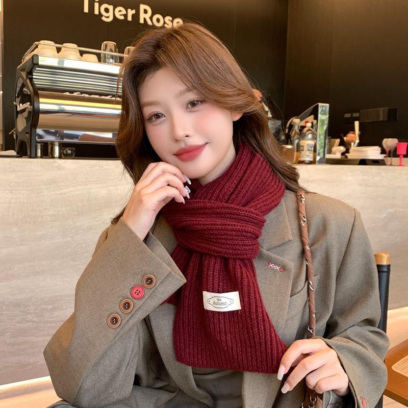 Scarf women's high-end sense autumn and winter new versatile solid color thickened warm wool knitted scarf scarf scarf