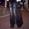 Y2K Street Style Flared Jeans Women Vintage Heavy-Duty Tie-Detail Denim Pants Casual Streetwear