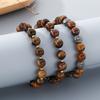 Natural Tiger Eye Stone Beaded Bracelet for Men Women Vintage Stainless Steel Jewelry Adjustable Chain Accessory Gift