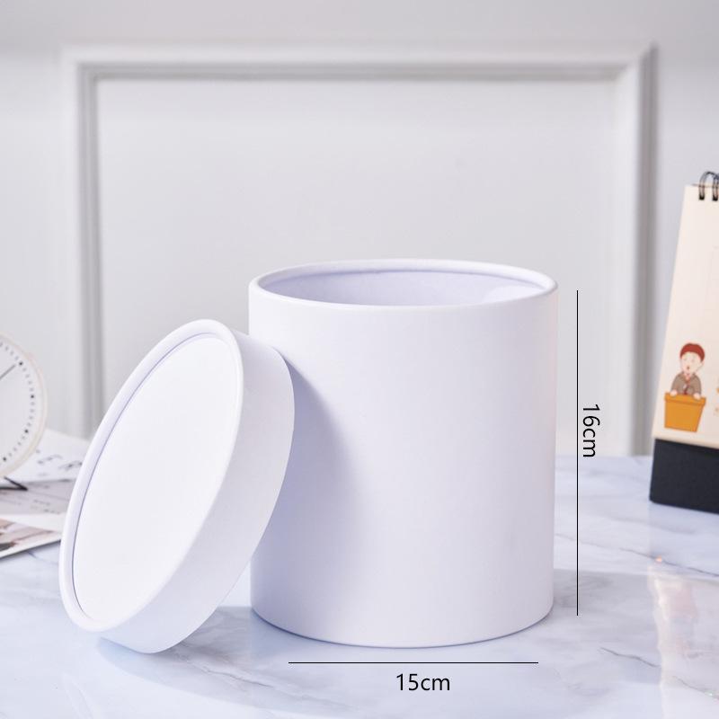 New Round Flower Gift Box Cardboard Silver Gift Packaging Paper Box Solid Color Flower Arrangement Bucket Rose