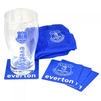 Everton FC Offizielles Wordmark Mini-Fußball-Bar-Set (Bierglas, Handtuch & Bierdeckel)