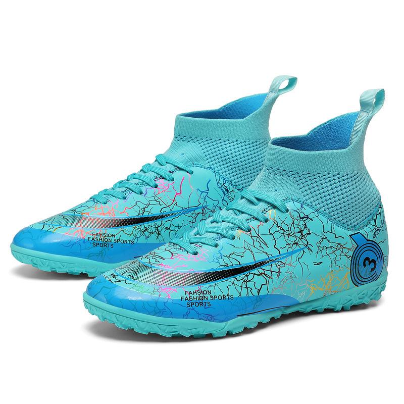 Mandarin Duck Two-color Football Shoes Men's and Women's High-top TF Broken Nails AG Long Nails Artificial Turf Student Children's Training Shoes