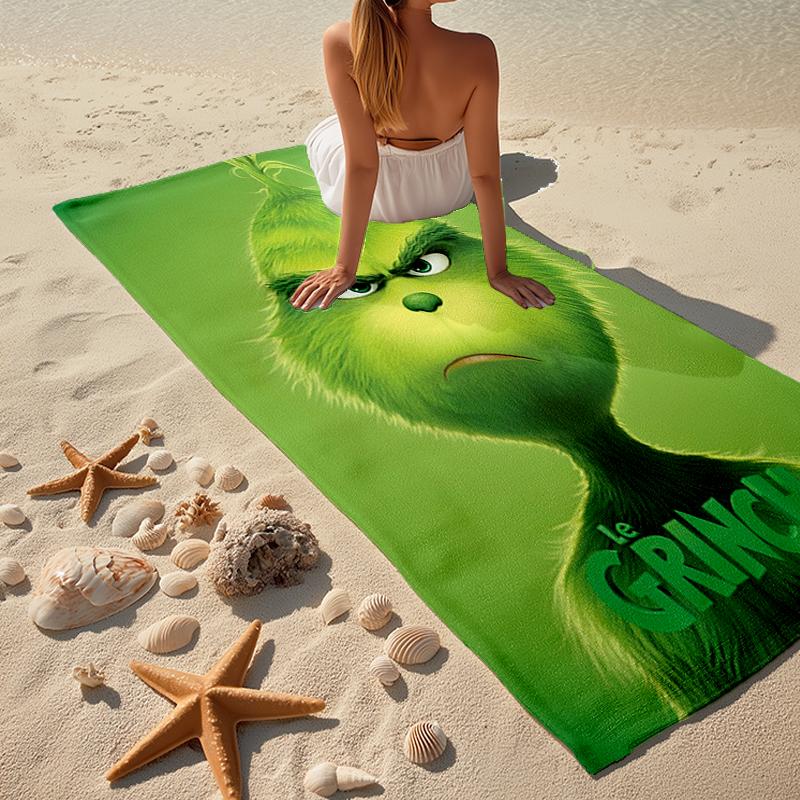 Ultra-Soft Beach Towel with Grinch Theme,Ideal for Pool - Camping, Diving - Perfect Travel Essential, Vibrant Beach Towel.