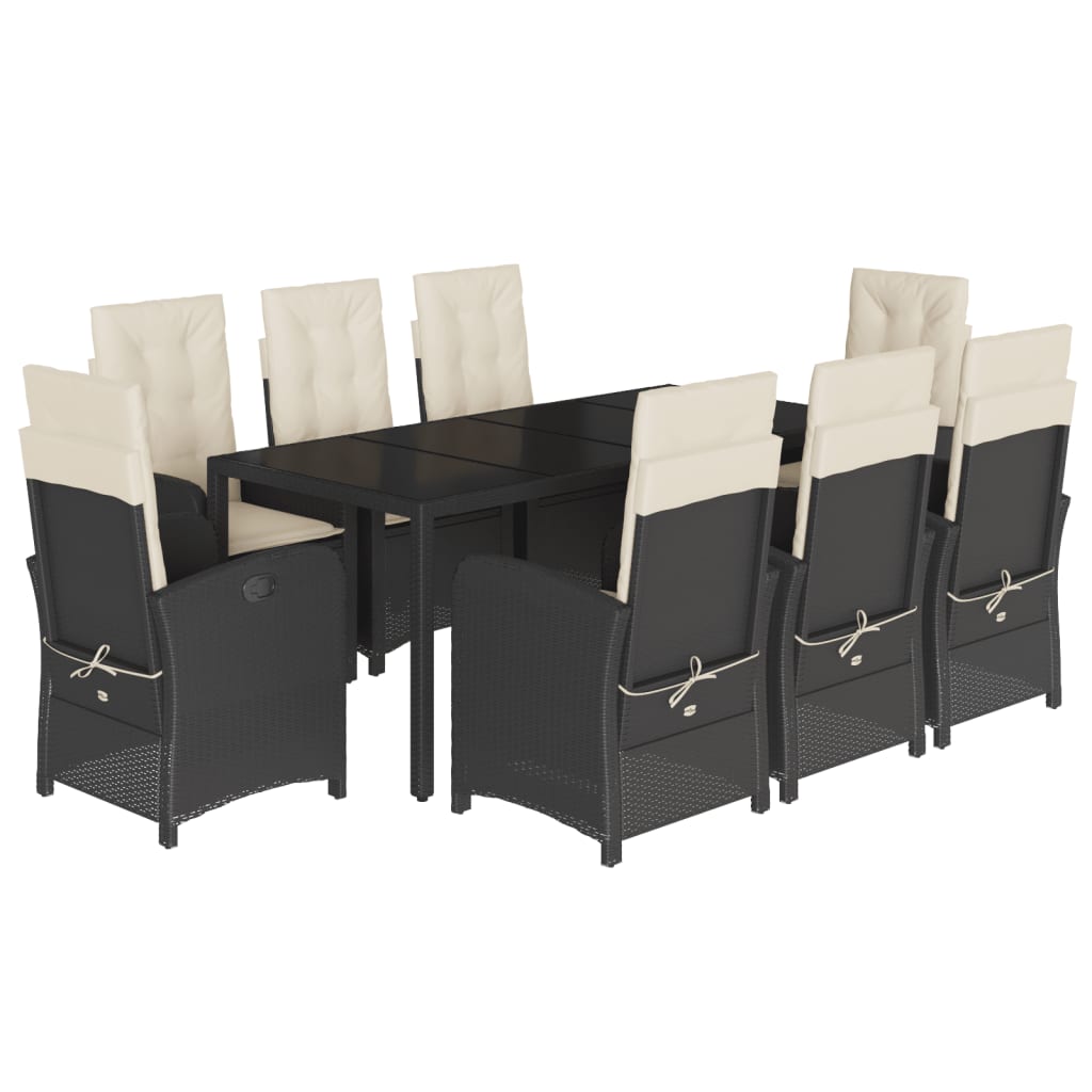Vidaxl 9-Cz. Garden Furniture Set With Cushions, Black, PE Rattan