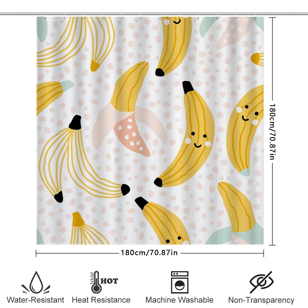 Happy Bananas Shower Curtain Waterproof Fabric Bathroom Decor For Kids Room Yellow Cartoon Fruit Print Design