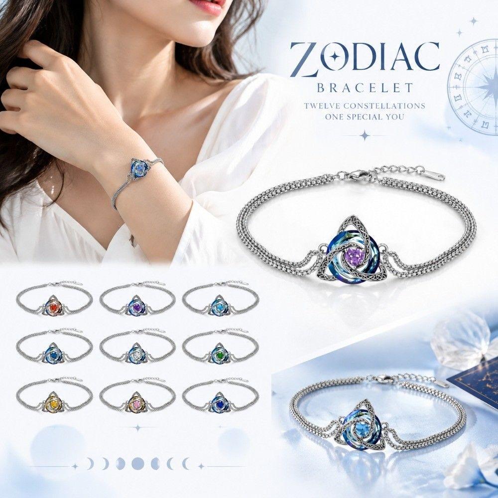 Zircon Accent Birthstone Bracelet Adjustable Chain Zodiac Signs Bracelet Daily Wear