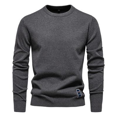 New Cotton Autumn And Winter Round Neck Solid Color European Size Sweater Trendy Men'S Knitted Sweater Men'S Basic Top