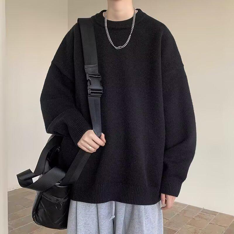 Trendy Hong Kong Style Round Neck Solid Color Loose Knit Sweater 4XL