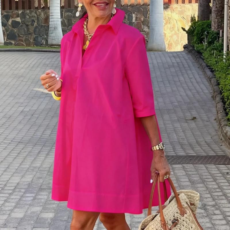 Moda Europea e Americana Amazon Quotidiano Urbano Ampio Bianco Mezza Manica A-line Vestito Camicia