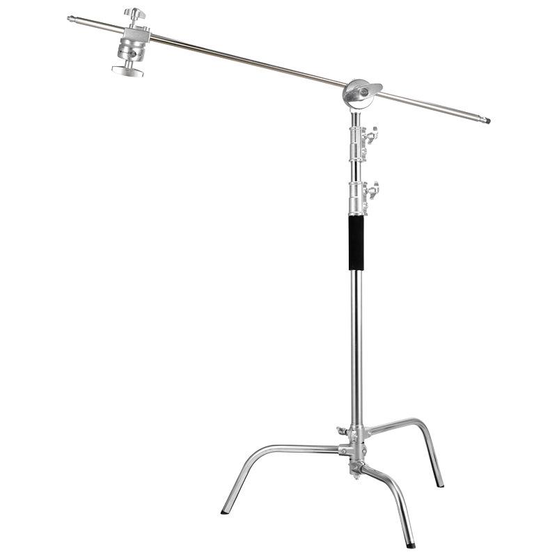 3.3m Stainless Steel Heavy Duty C-Stand with Portable Horizontal & Angled Arm for Photo Studio Lighting.