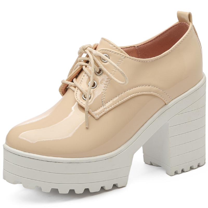 

Туфли-лодочки на шнуровке Женские туфли на платформе Панк Высокий каблук Женские Сексуальные Черные Белые Бежевые Женские туфли на каблуке С круглым носком Вечерние туфли Женские 39