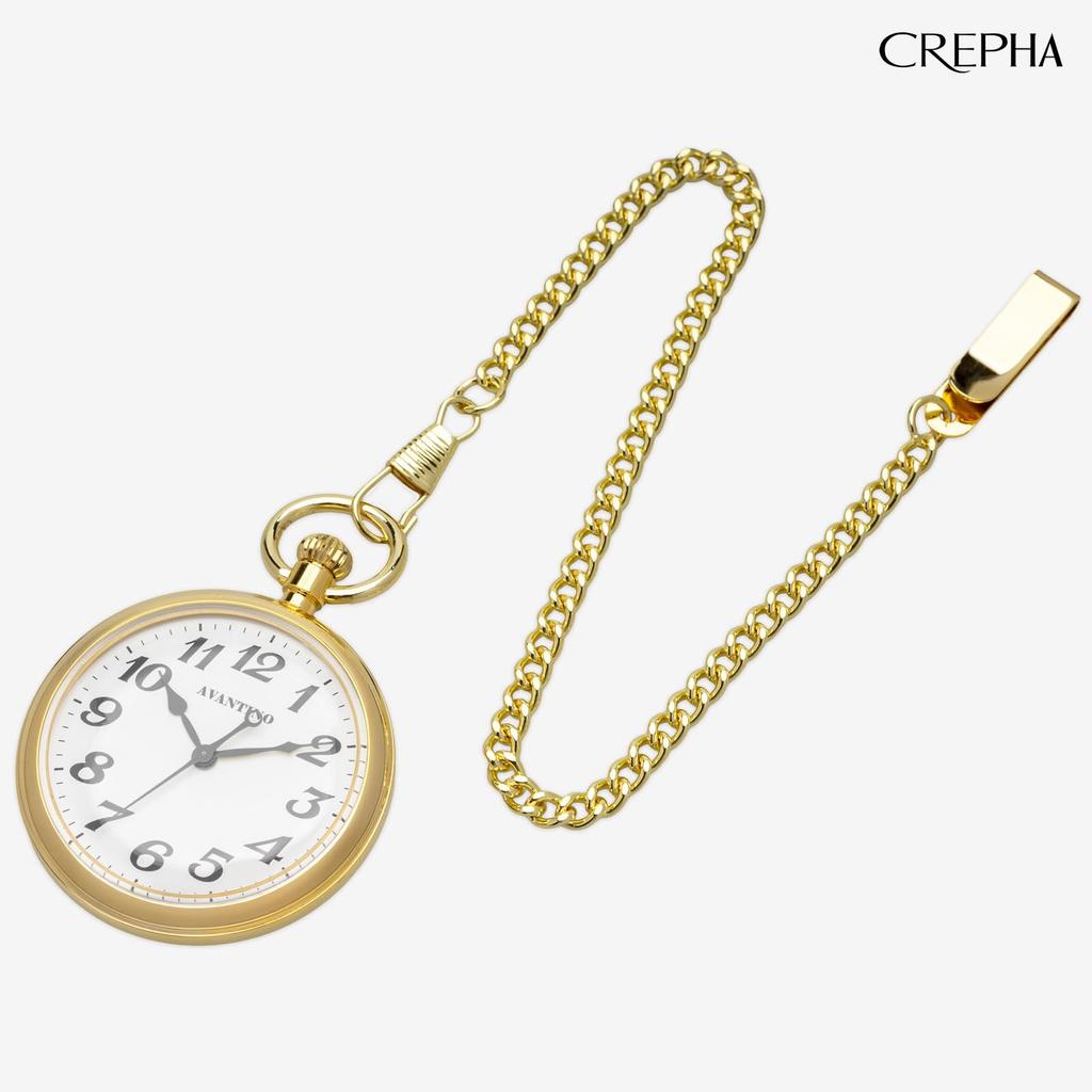 CREPHA Pocket Watch for Japanese Simple Battery Stainless White Gold Men, Movement, 50mm, Design, Operated, Steel, Analog, Dial, Business,