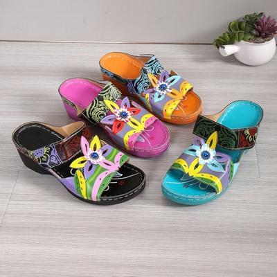 Keilsandaletten Colorblock Tribal Floral Muster Neue Damen Plateau-Sandalen Tribal Floral Print Sandalen Damen Ethno-Schuhe