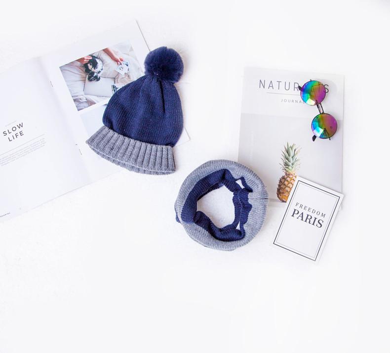 Autumn and winter new pony * Li color matching children's hairball wool knitted hat thickened scarf set