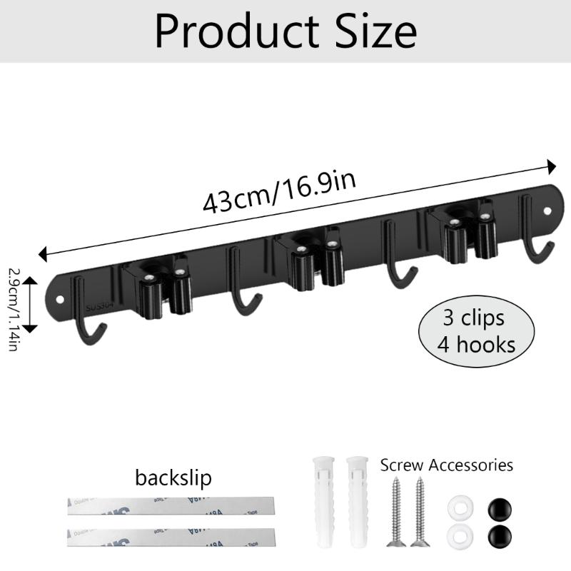 Wall Mounted Rack Space Saving Brooms Organizer Storage Solution for Bathroom