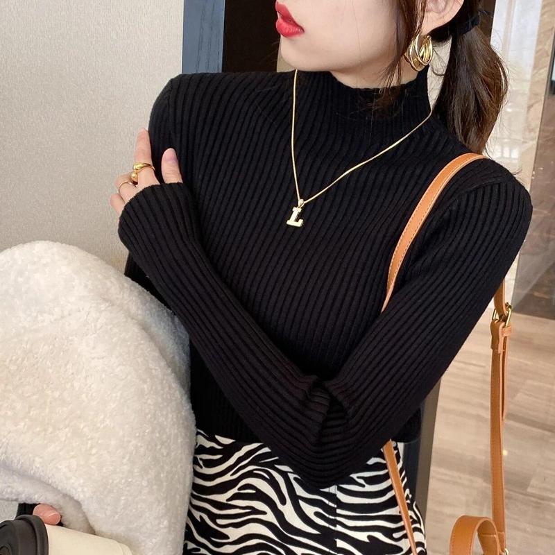 Podzimní a zimní svetr Pletený svetr s polovičním rolákem Dámské Vintage Dlouhý rukáv Spodní Dámské Topy Jumper Pull 22848