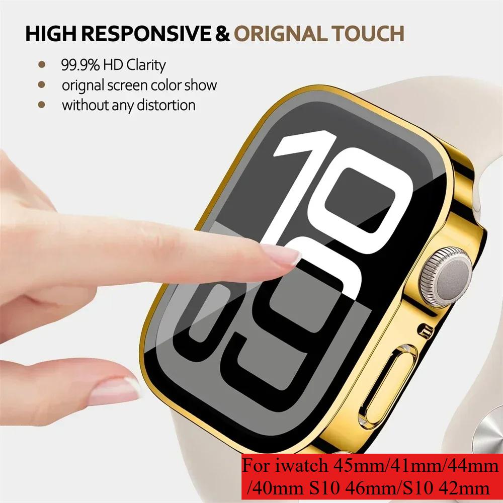 Tempered Glass Cover for Apple Watch Case 46mm 42mm 45mm 41-44-40mm Screen Protector Series 10 7 8 9 SE 5 6 4 IWatch Accessories