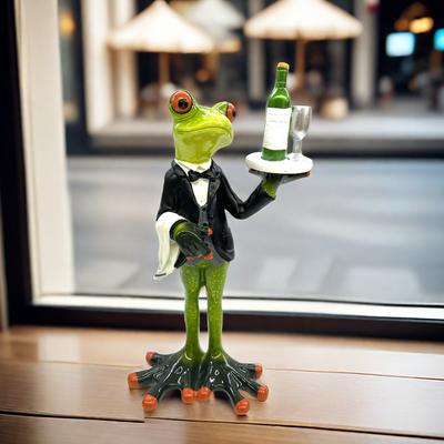 Niedliche Frosch Kellner Statue Familie Weinschrank Tierfigur Dekoration Restaurant Taverne Café Schreibtischornamente Froschskulpturen