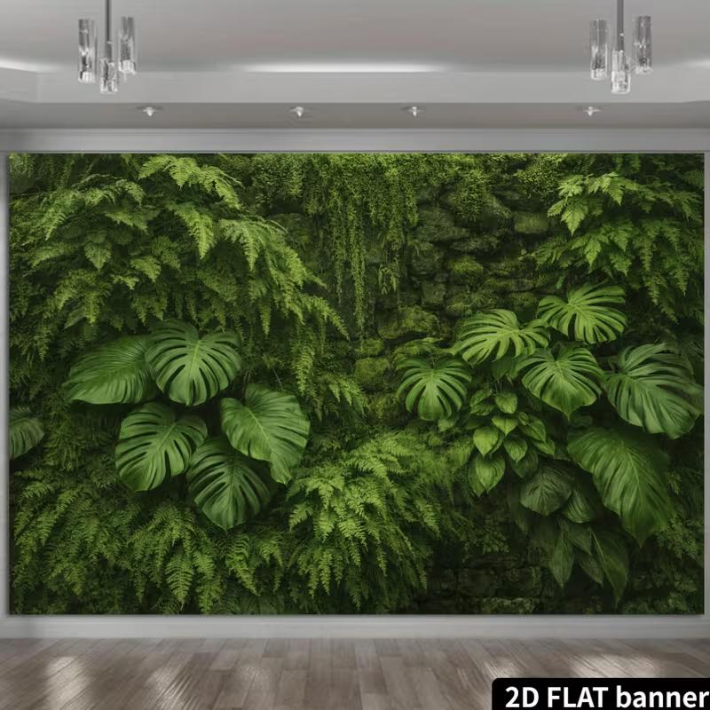 2D Enchanted Jungle Leaf Wall with Monstera and Vines Photo Background