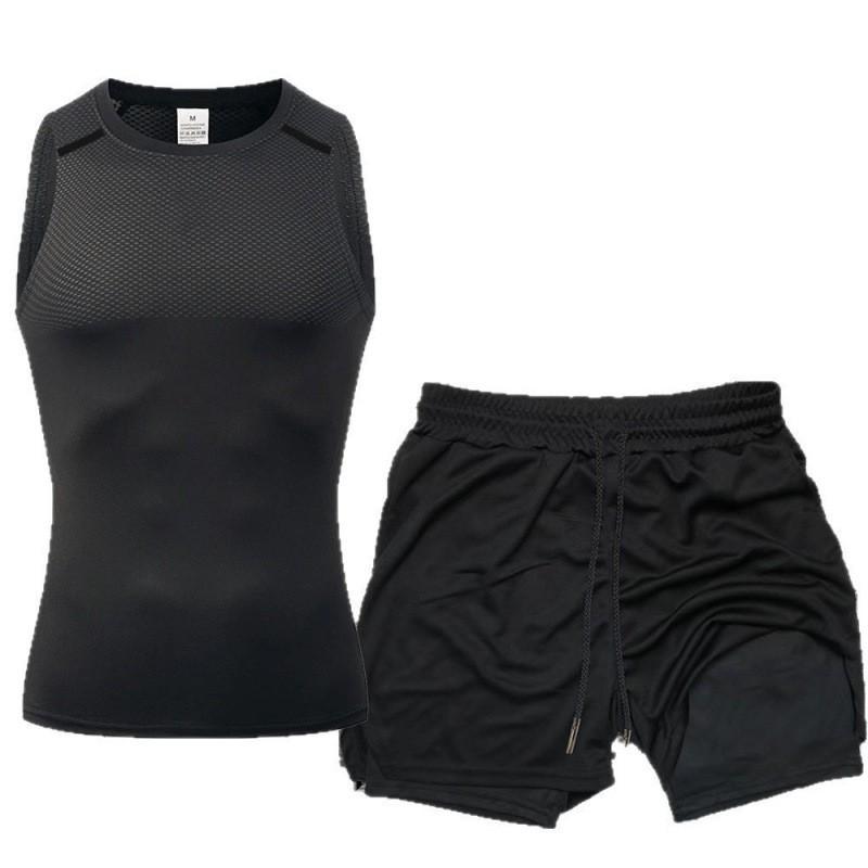 Mens 2-in-1 Workout Set Sleeveless Tank Top Shorts Quick Dry Breathable Running Gym Basketball