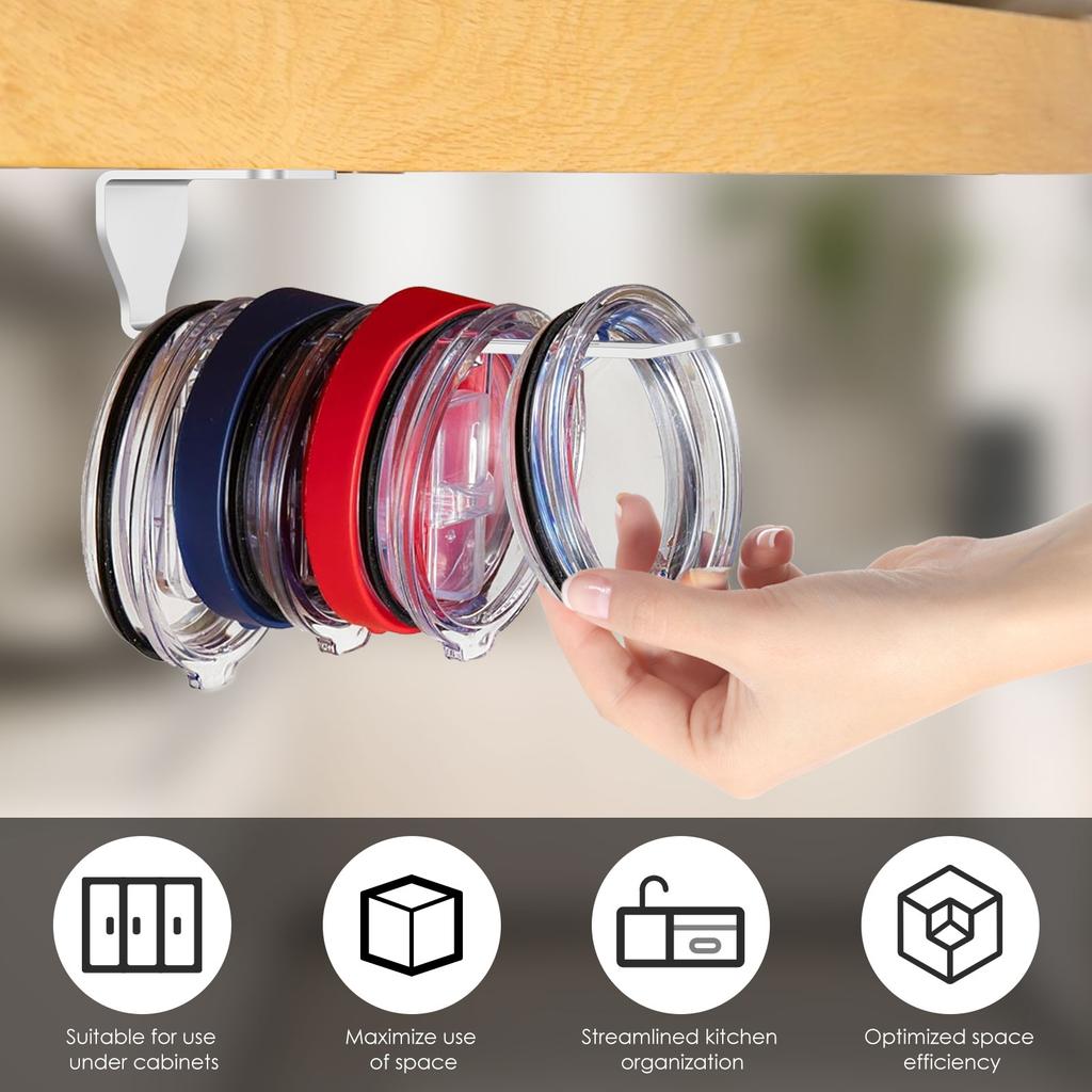 2 Stück Becherdeckel Aufbewahrungshalter Aluminiumlegierung Selbstklebend Tassen-Deckel Organizer Rack Platzsparend für Küche Unterschrank