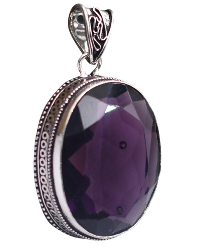 Amethyst Hydro Gemstone Antique Silver Plated Pendant 2" J 2056
