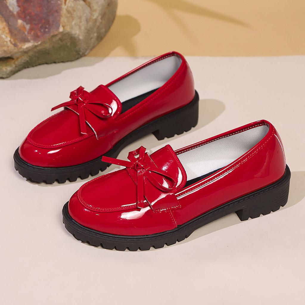 Womens Patent Leather Shoes Women Loafers British Tassel Casual Female Flat Shoes Bowknot Comfortable Small Leather Shoes