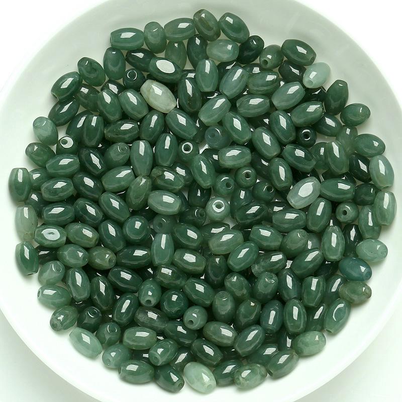 Grade A Myanmar Lu Lu Tong Jade Loose Beads - Oil Green Rice Beads for DIY Accessories