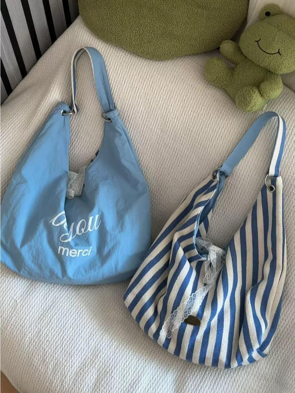 Large capacity canvas bag women s 2026 new striped letter commuter shoulder underarm bag double-sided portable tote bag
