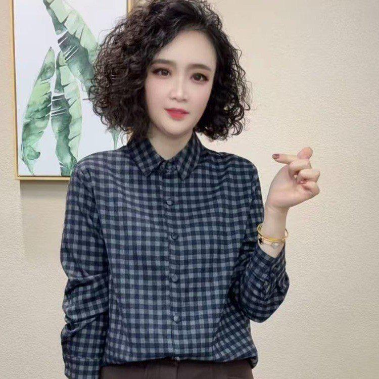 

Retro Plaid Casual Shirt: 2025 Autumn/Winter Versatile Fashion Top 3XL (128-138 jin) синий