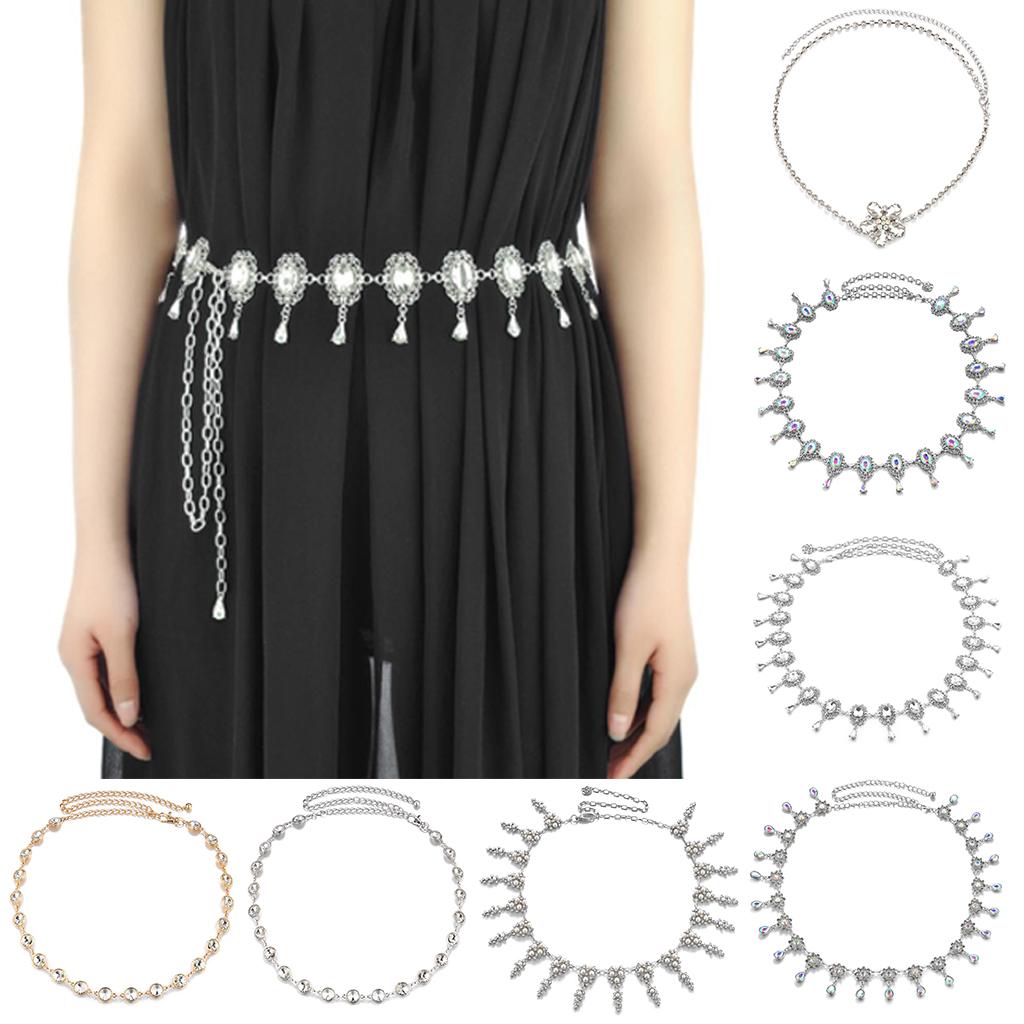 Women Adjustable Diamond Belt Chain Vintage Style Wedding Dress Accessory - Silver