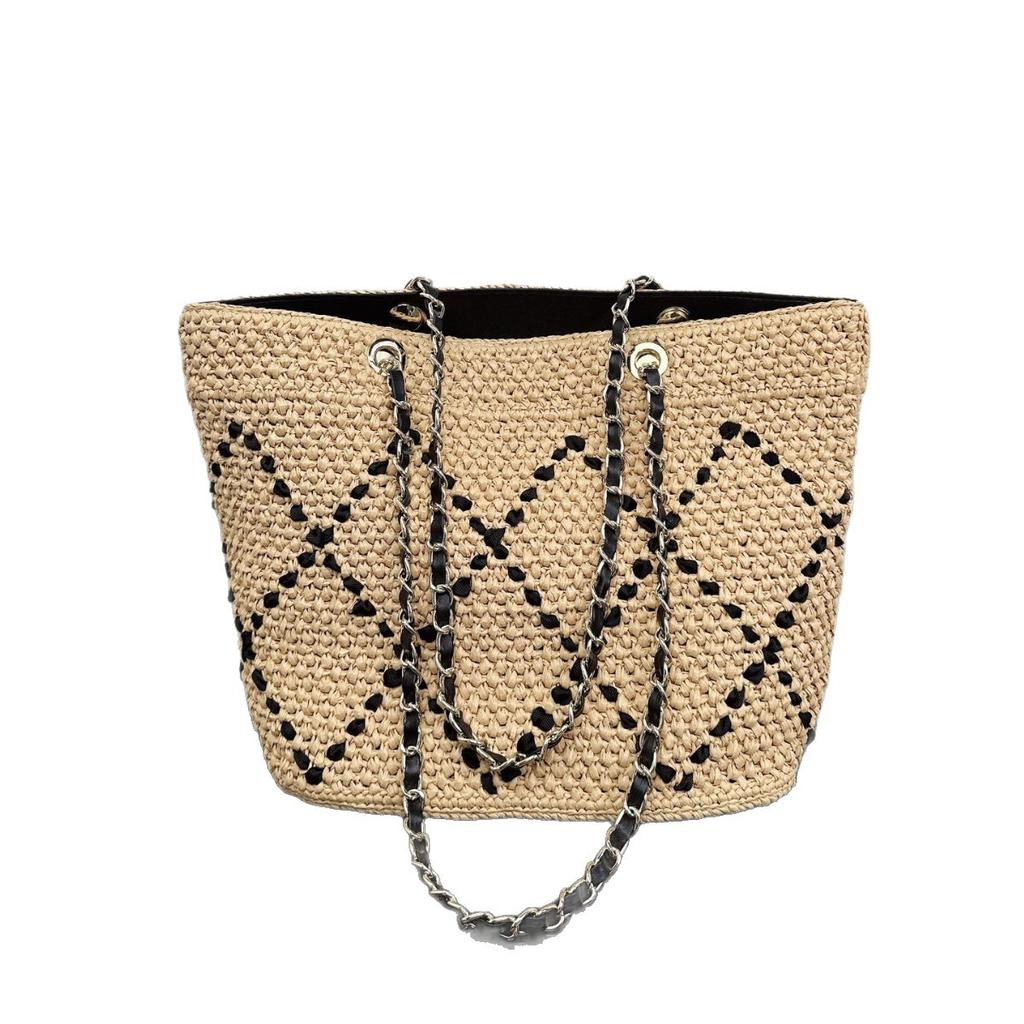 Straw Tote Bag, Diamond Chain Bag, Women's Shoulder Bag, New Beach Vacation Style, Large-capacity Underarm Bag Tide