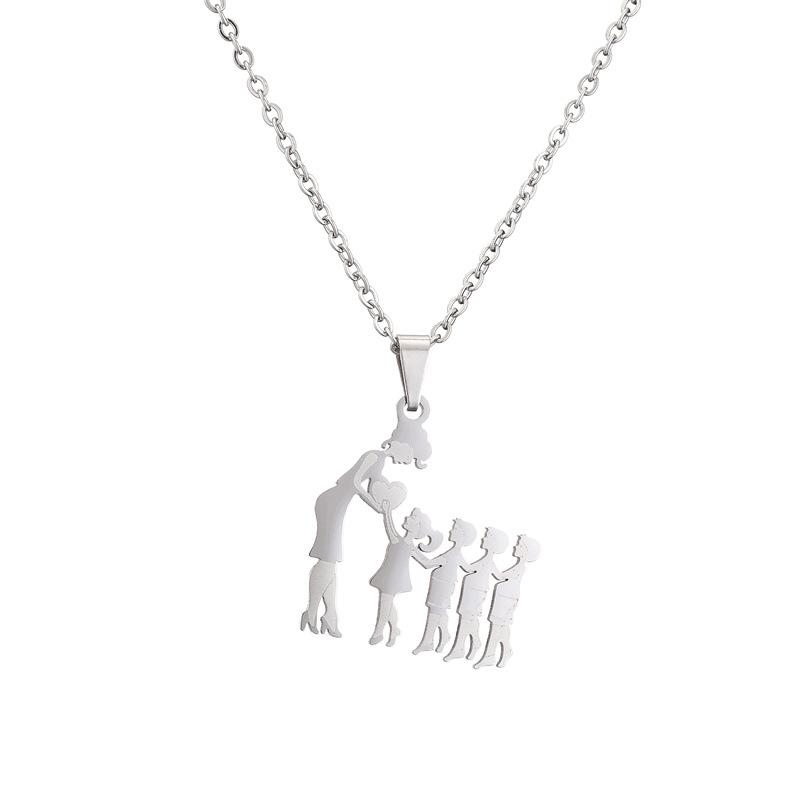 Mother And Children Necklace Stainless Steel Mom Son Daughter Pendants Necklaces Family Jewelry Gifts