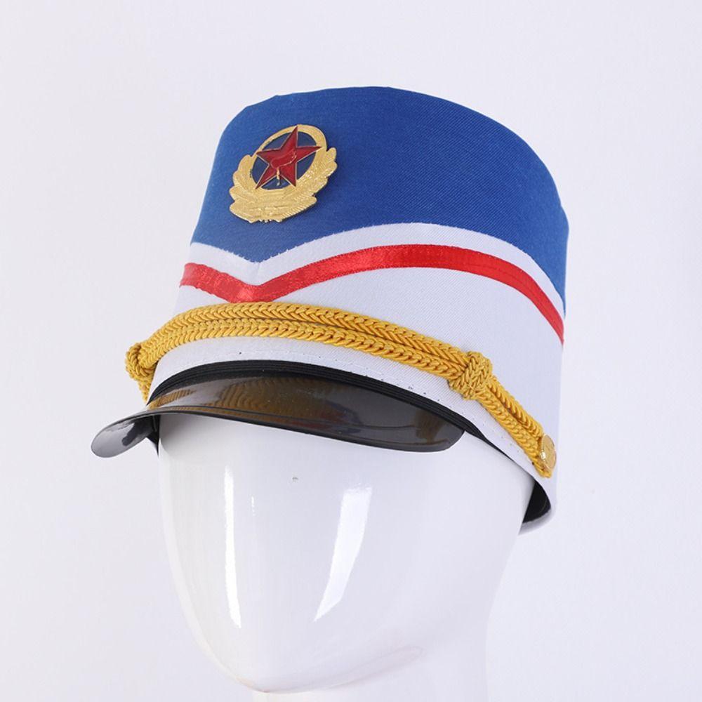 Gold Trim Strips Drum Major Master Hats Skin-friendly Soldier Top Cap Marching Band Hat  Halloween