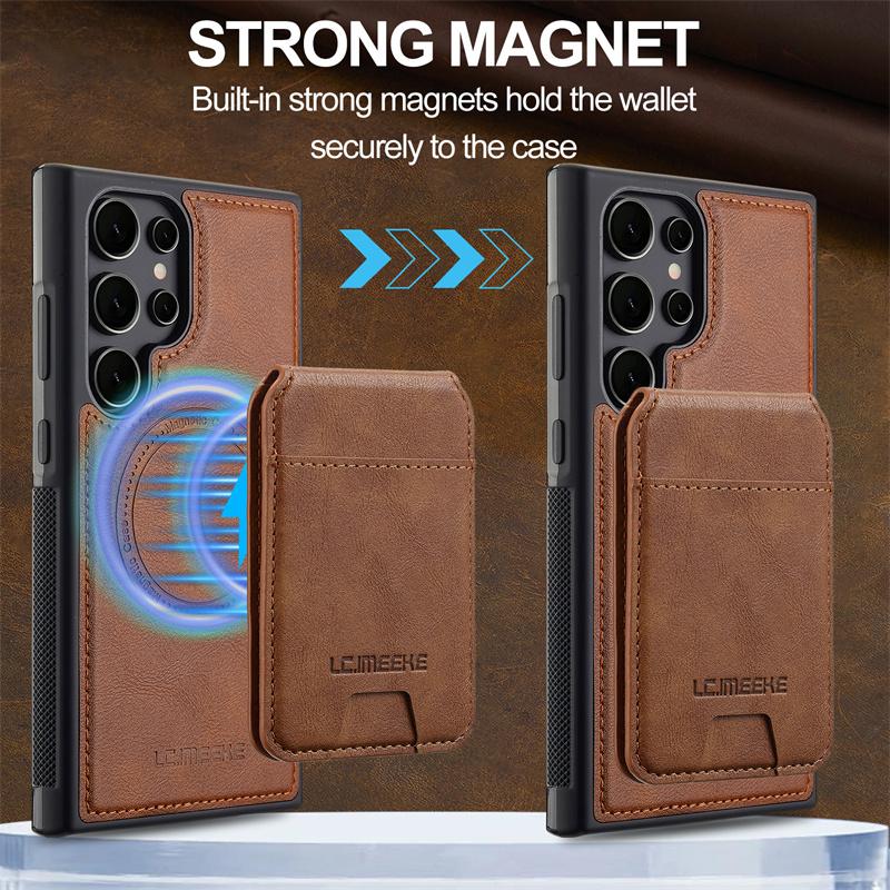 2 In 1 Magsafe Wallet Leather Phone Case For Samsung Galaxy S26 S25 S24 S23 S22 S21 Ultra Plus S20 FE Magnetic Card Holder Cover