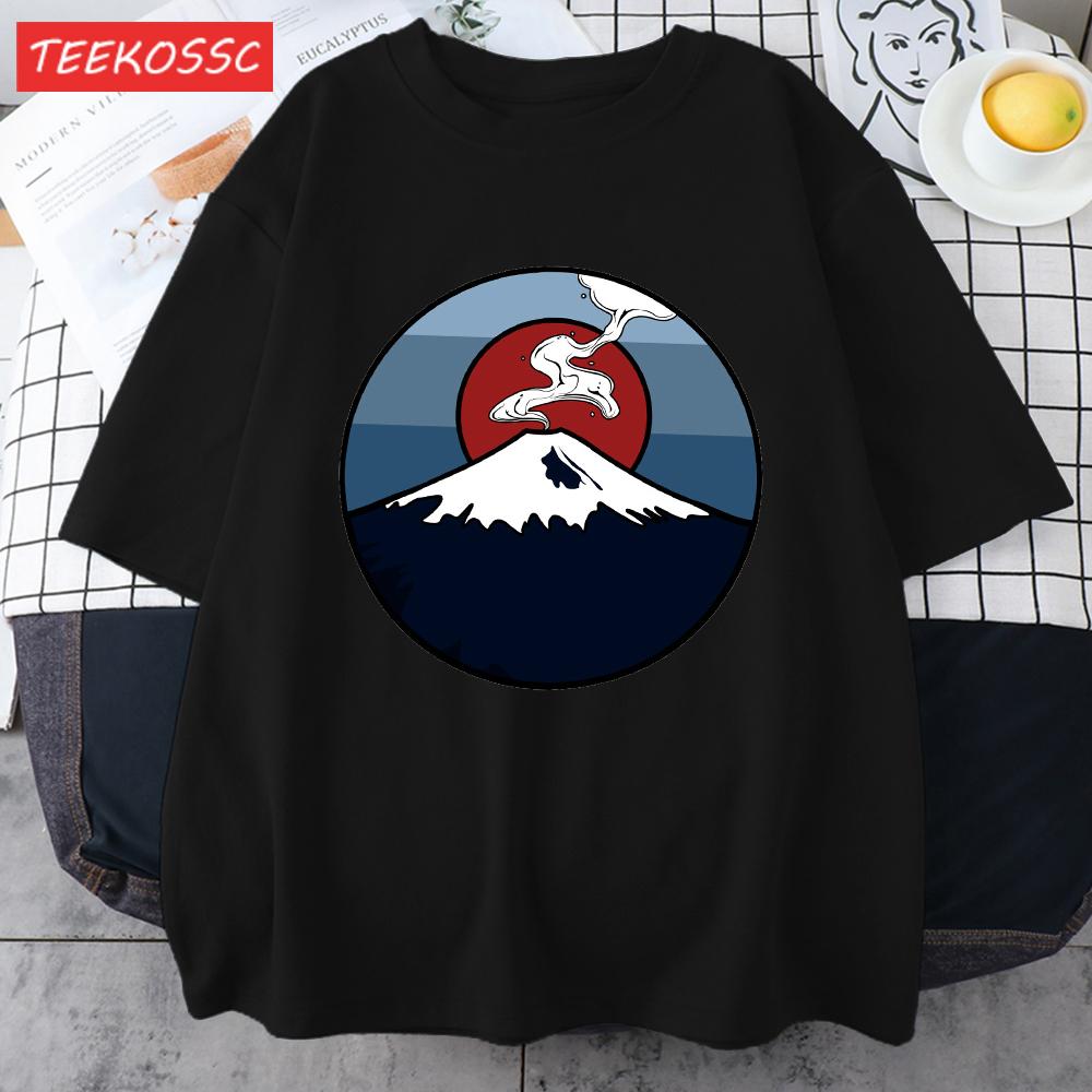 Fuji Volcano Japan Mount Fuji Men Retro T Shirt Casual Loose TShirt Trendy Cotton Clothing Summer Unisex Crewneck Short Sleeve