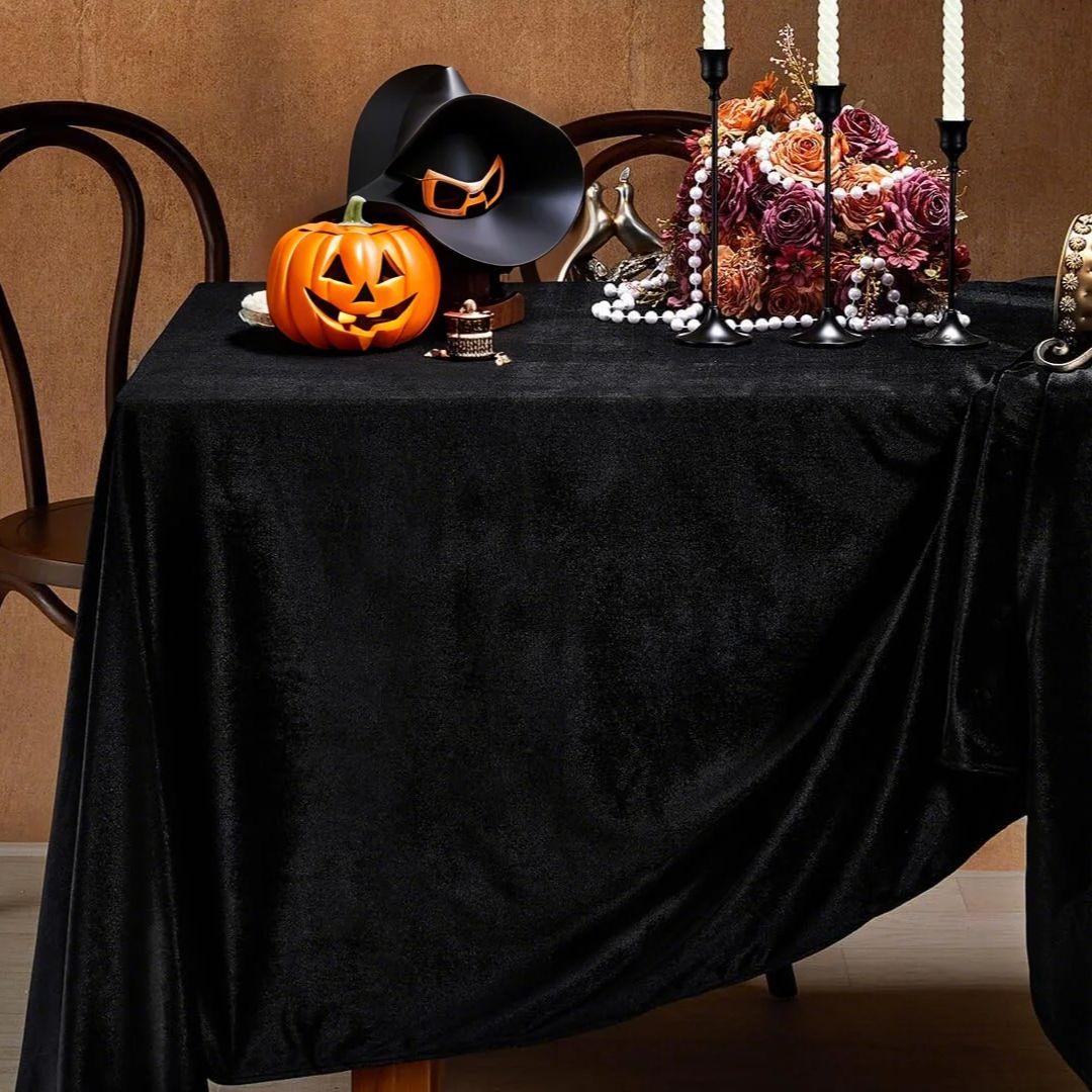

Black Velvet Tablecloth Halloween Luxurious Solid Rectangle Table Cloth For Party Wedding Kitchen Dinning Tabletop Decoration 132x180cm чёрный