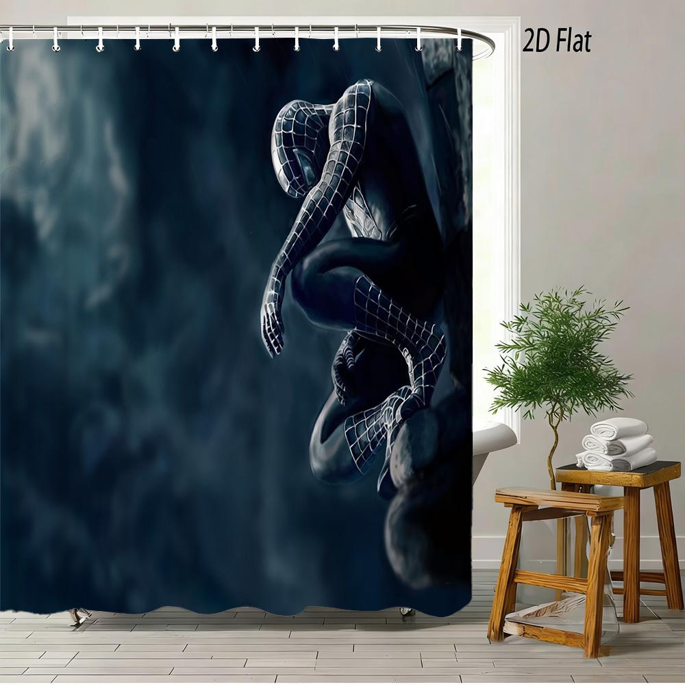 Spider-Man Black Red Gold Suit Waterproof Shower Curtain For Superhero Bathroom Decor