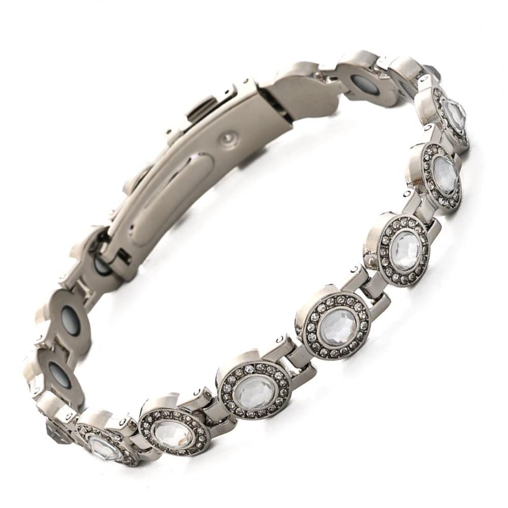 Premium Stainless Steel Magnetic Bracelet High Polished Fashion Anti Static Bangle Round Smooth Rhinestone Wrist Chain Party